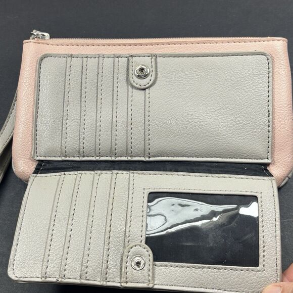 GUESS Pink Gray Wristlet Wallet Rhinestone Bow Zip Clutch Card Holder Organizer - Picture 6 of 9